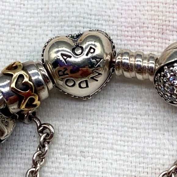 Pandora & Jewelry store brand sterling silver & 14k gold heart shaped bracelet - Picture 7 of 8